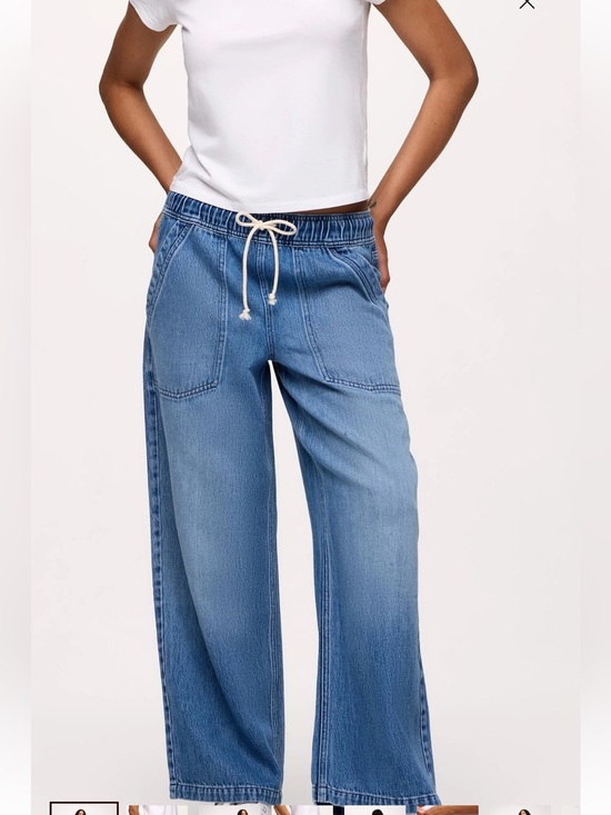 nuuds Denim - nuuds Medium Blue Wide-Leg Drawstring Jeans